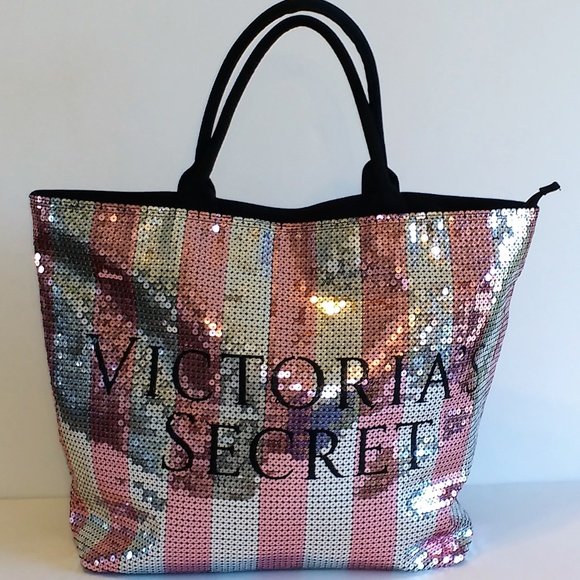 Victoria's Secret Handbags - Victoria's Secret sequin striped black tote